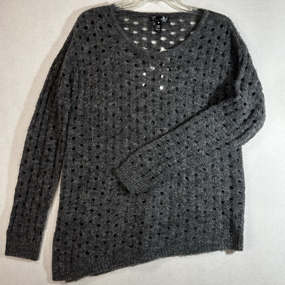 Aqua Sweater Women’s L Open Knit Angled Hem Charcoal Women's Small